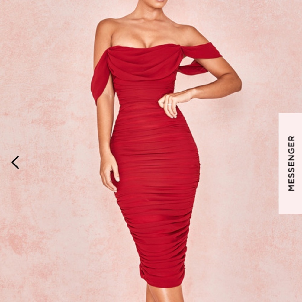 House of CB Carlotta Red Ruche Dress XS